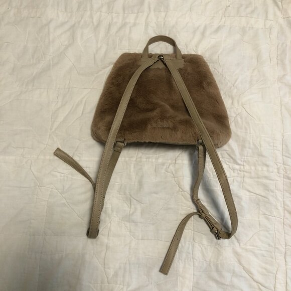 Enzo Angiolini Mink Taupe Pink Elegant Faux Fur Backpack Purse Bag - Picture 2 of 9